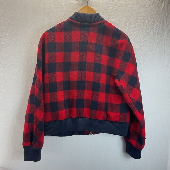 J Crew Womens Red/ Navy Buffalo Check‎ Plaid Bomber Jacket, Wool size 14 - Picture 3 of 12
